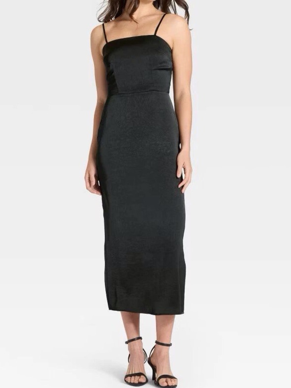 Sleek Black Spaghetti-Strap Midi Dress